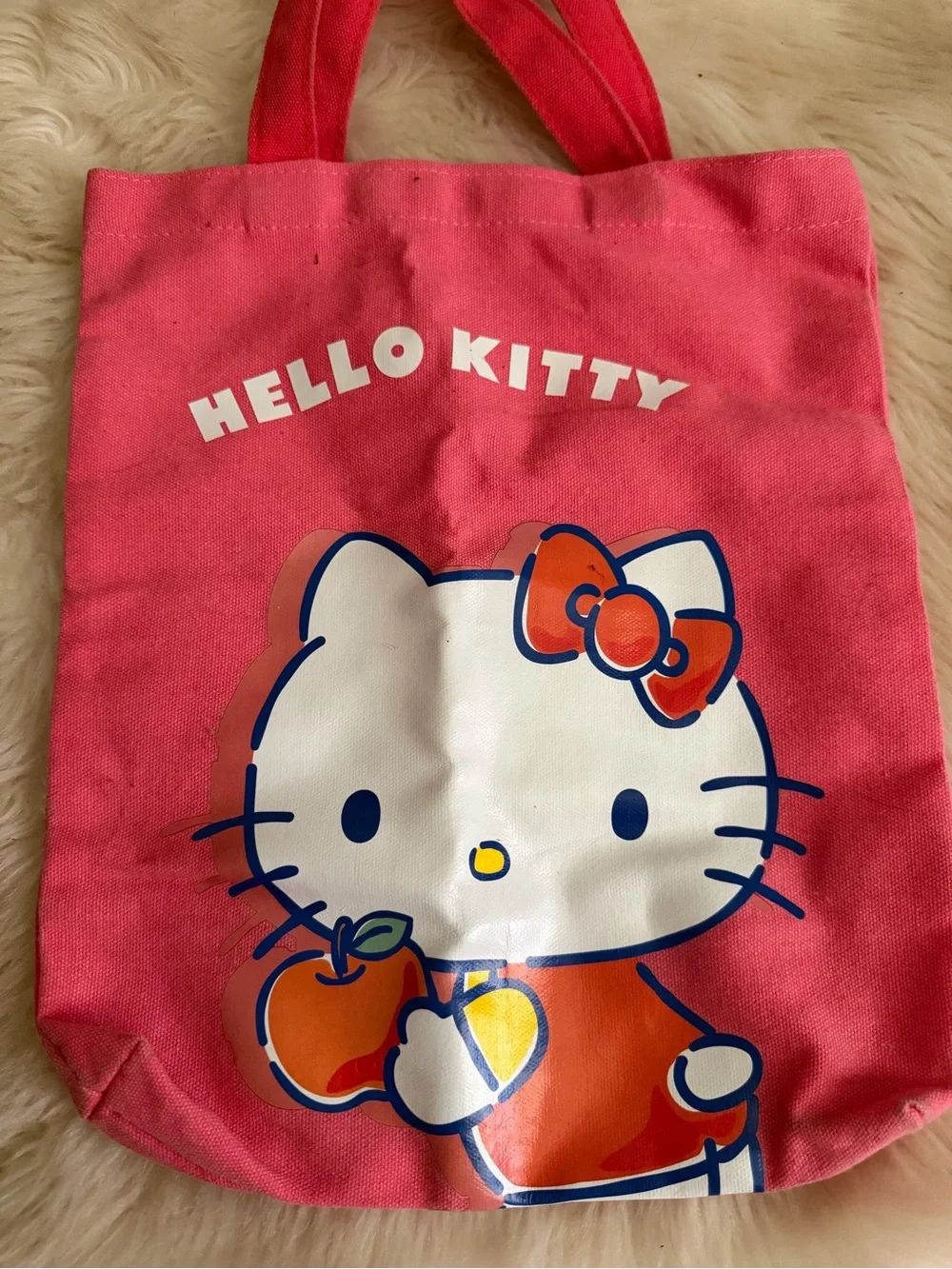 Hello Kitty Pink Canvas Tote with Red Bow & Orange Apple Graphic